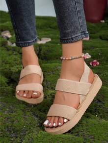 Sandalias de mujer cómodas transpirables con tiras cruzadas suela gruesa estilo casual para playa y actividades al aire libre - Beis - Ver 3