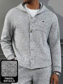 Manfinity CasualCool 男士休闲单排扣口袋拉链连帽卫衣，秋季长袖针织衫，灰色 - 灰色 - 查看 6