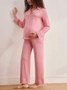 Moonlight&Mama Bộ đồ ngủ thời trang cơ bản cho bà bầu và cho con bú, mùa đông - Hồng - Xem 5