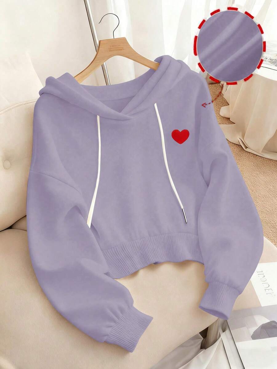 GlowEve Sudadera holgada con capucha, manga larga y hombros caídos, con cordón y estampado de corazón para mujer - Púrpura malva - Ver 1