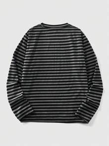 ROMWE MEN Goth Men's Striped Rivet Cross Slim Fit Long Sleeve T-Shirt - Black and White - View 2