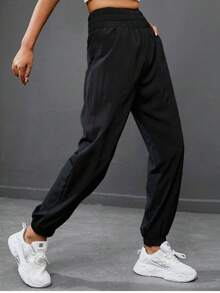 SHEIN Sports 纯色弹力腰带口袋休闲百搭慢跑裤 - 彩色 - 查看 5