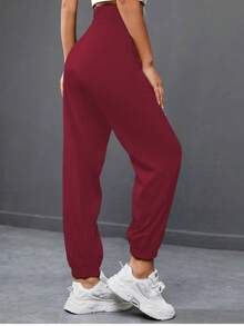 Easithlete 2pcs Women Casual Everyday Commute Simple Solid Color Elastic Waist Side Pockets Jogger Pants Elastic Waist Pants Sports Pants Women Jogger Pants Workout Sweat Pants Baggy Gym Clothes - Multicolor - View 2