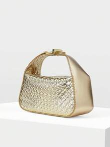 MOTF PREMIUM LADIES EXQUISITE WOVEN EMBOSSED MATERIAL HANDBAG WITH SMALL HARDWARE DECORATION DETAILS,NEW YEARS - Gold - View 3