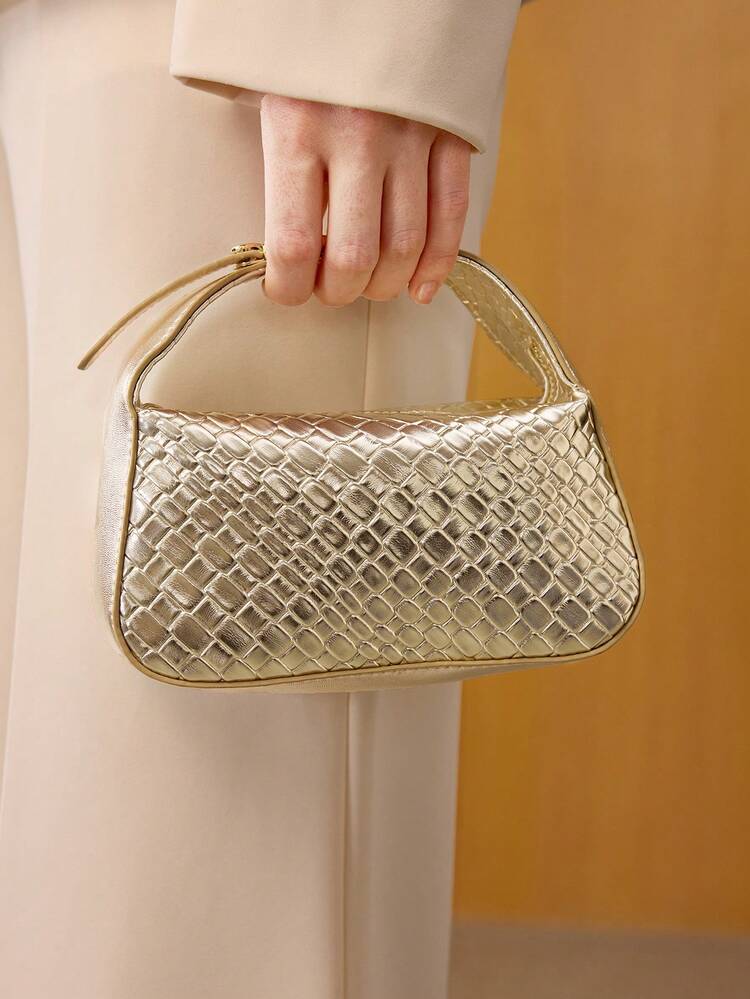 BOLSO DE MANO DE DAMA CON MATERIAL TEJIDO Y ESTAMPADO EXQUISITO, CON PEQUEÑOS DETALLES DE DECORACIÓN DE HERRAJES, NUEVO AÑO