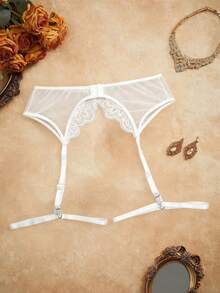 PinupPomp Women's Sexy Floral Lace Mesh Garter Belt Accessory - White - View 2