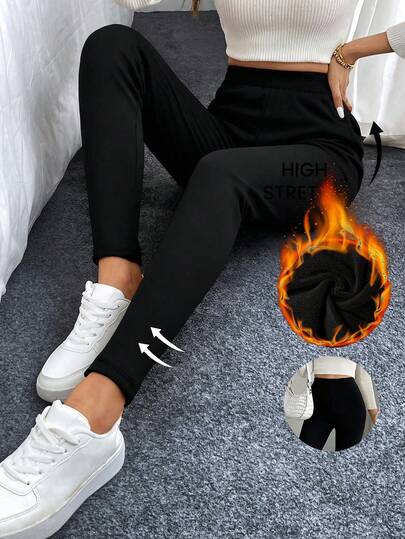 Easowa 女士纯色弹力腰休闲抓绒打底裤，休闲款