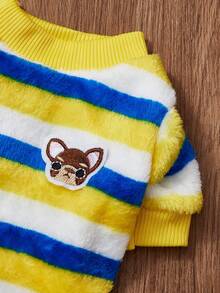 PETSIN 1 件黄色条纹彩色宠物透气保暖连帽衫，适合秋冬季度假休闲，厚宠物服装 - 黃色 - 查看 6