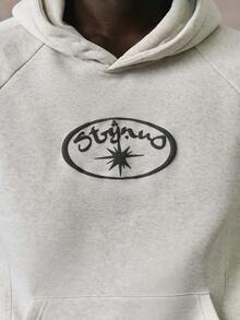 STYNVO 男士休闲字母图案袋鼠口袋插肩袖连帽衫，秋季款 - 灰色 - 查看 3