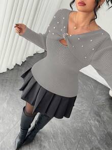 Auvina Áo len dệt kim đính hạt cỡ lớn cho nữ, thu hút mọi ánh nhìn khi hẹn hò - Màu Xám nhạt - Xem 6