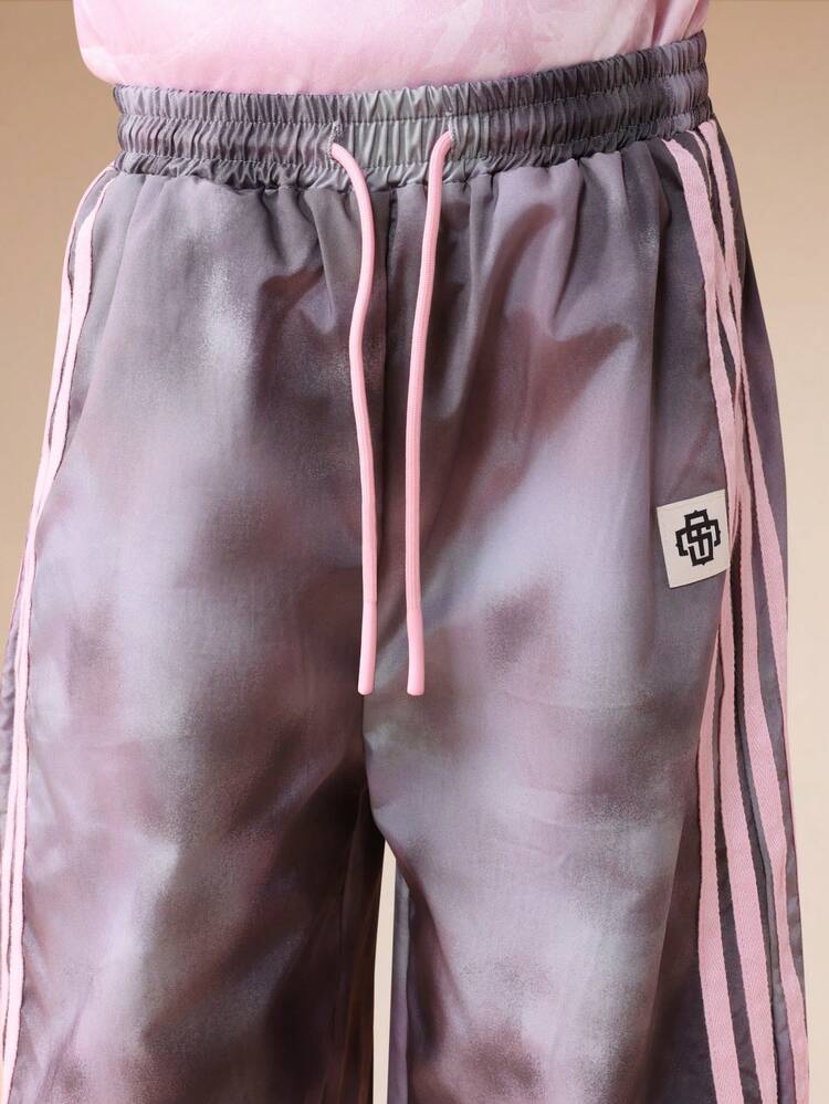 Tie Dye Wide Leg Jogger Pants With Side Stripes