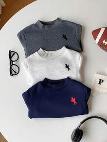 SHEIN 3件套男婴/女婴/男婴休闲百搭圆领卫衣，秋冬季百搭套装