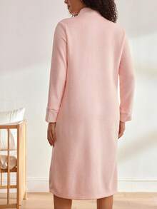 Moonlight&Mama Bộ đồ mặc nhà bằng vải nỉ mềm mại, màu trơn, cài cúc phía trước dành cho bà bầu, thích hợp cho mùa Thu/Đông. - Bụi hồng - Xem 2