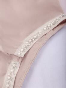 Franclia Chic Plus Size Champagne Long Sleeve Blouse With Pearl Trim V Neck And Button Front Design - Champagne - View 5