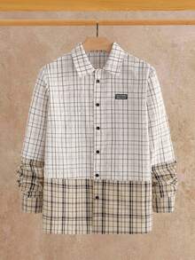 Manfinity VCAY Men's Casual Plaid Patchwork Shirt, Autumn - Multicolor - View 7