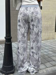 StreetHx Quần dài thể thao ống đứng in họa tiết lá cây màu xám, cạp chun, có dây rút, họa tiết ngụy trang dành cho nữ, thường ngày cho mùa thu/đông, thích hợp mặc hàng ngày, giáo viên, trường học, lễ tốt nghiệp, phong cách đường phố cổ điển, giải trí, thể thao, mặc nhà - Xám - Xem 2