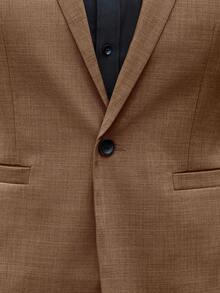 Manfinity Bizformal 男士翻领长袖单排扣休闲西装外套和裤子通勤套装 男士卡其色西装 男士休闲修身米色西装 男士棕色西装 - 棕色 - 查看 4