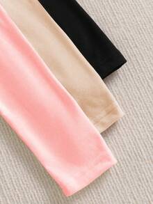 SHEIN 3 pièces/set T-shirts thermiques à manches longues avec col roulé et imprimé chat, style décontracté pour préadolescentes - Multicolore - Voir 5