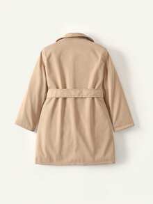 Maija Kids 年轻女孩秋季休闲时尚翻领双排扣系带风衣夹克 - 卡其色 - 查看 2