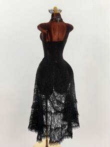 Amplova 黑色浪漫复古蕾丝薄纱女式衬衫 - 黑色 - 查看 8