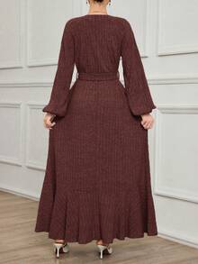 Mulvari Women's Extra Long Conservative Knitted Fleece Elegant Crew Neck Pullover Dress, Suitable For Everyday Wear In Autumn/Winter - Brown - View 2