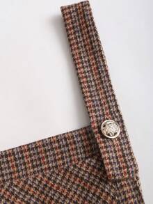 Sweetra 时尚高端吊带设计，优雅法式独特街头通勤百搭高端小格纹设计直筒修身性感女士连体裤 - 棕色 - 查看 3