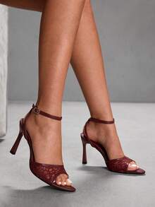 CUCCOO SZL Women's Pointed Toe Buckle Design Everyday Versatile Fashion High Heel Sandals For Christmas Spring Shoes Prom Heels - Burgundy - View 8