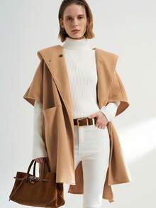 Airaco 女士优雅通勤连帽大衣，秋冬季 - 卡其色 - 查看 5