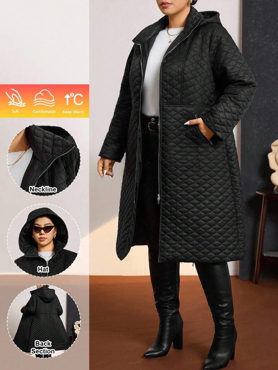 Zelara 大码女式纯色长袖拉链前长款休闲连帽冬季夹克