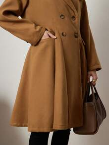 Zelara معطف صوفي مزدوج الصدر بياقة واسعة للمرأة ذات الحجم الكبير، خريف/شتاء - كاكي - مشاهدة 7