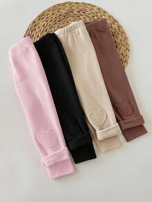 4件套女婴可爱休闲针织爱心图案裤，适合秋冬季穿着