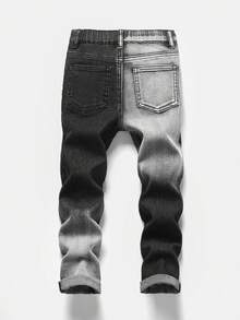 SHEIN Bolty Young Boy 复古都市街头做旧破洞渐变水洗黑色牛仔裤，秋冬休闲百搭日常穿搭及街头服饰，圣诞节、新年、感恩节、毕业季等场合皆宜，尽显时尚风采。 - 黑色 - 查看 2