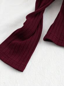 Tween Girls' Ribbed Crew Neck Elastic Fitted All-Match Versatile Long Sleeve T-Shirt, Comfortable - Burgundy - View 3