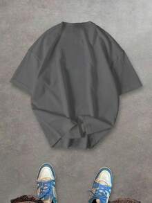 Sport MetroGents Áo thun thể thao tay ngắn cổ tròn in họa tiết tối giản dành cho nam - Màu xám đen - Xem 2