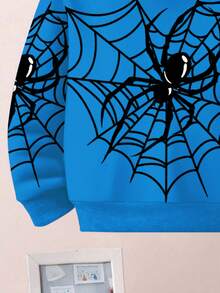 2pcs/Set Young Boys Casual Stylish Brave Cool Spider Web Print Loose Fit Hoodie Sweatshirt Set, Suitable For Autumn/Winter - Multicolor - View 6