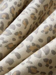 Comfortcana 女士豹纹口袋阔腿宽松休闲百搭牛仔裤 - 米色 - 查看 3