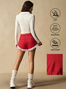 VARSIVA 蕾丝拼布打结撞色夏季时尚运动短裤 - 彩色 - 查看 10