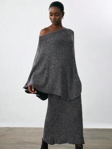 Aveloria Modichic 两件套：优雅针织罩衫和吊带连衣裙 - 深灰色 - 查看 5