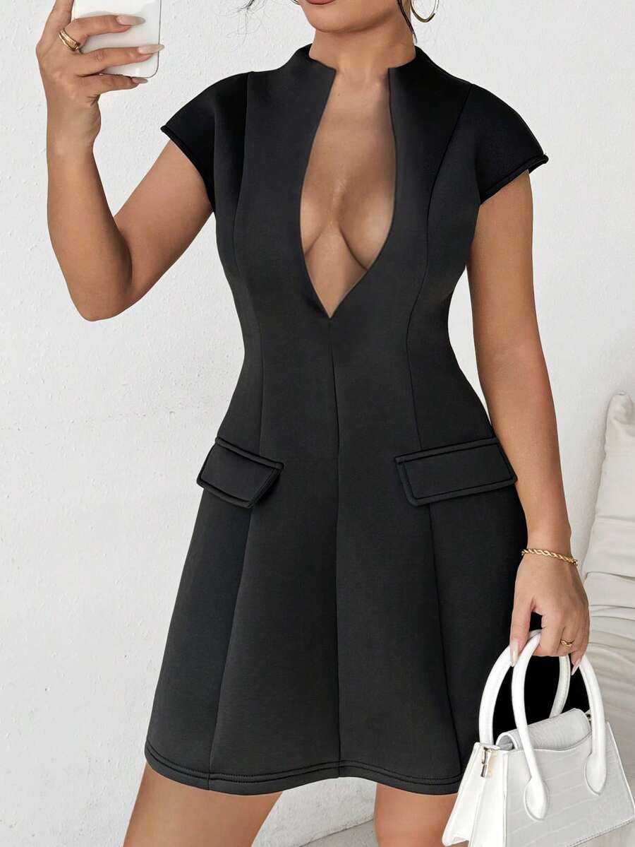 Chiquease 女性性感深V領A字型夏季連衣裙