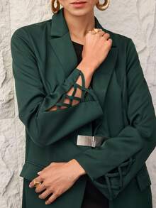 Al Najma Women's Solid Color Lapel NeckLong Sleeve Pocket Elegant Arabic Abaya - Green - View 6