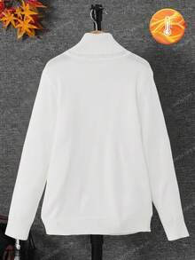 SHEIN 男童休闲日常百搭舒适高领长袖套头毛衣 - 白色 - 查看 2