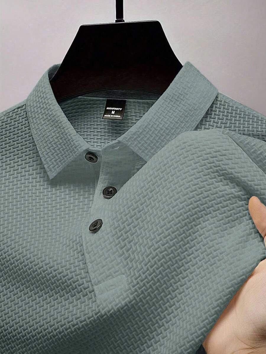 Manfinity Homme Men's Solid Color Front Button Short Sleeve Casual Polo Shirt - Light Grey - View 1