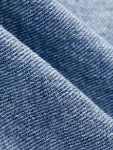 SHEIN Quần yếm denim giặt cho bé gái, bộ đồ liền thân rộng rãi in hoa - Màu xanh lam - Xem 7