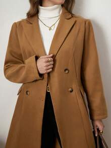 Zelara معطف صوفي مزدوج الصدر بياقة واسعة للمرأة ذات الحجم الكبير، خريف/شتاء - كاكي - مشاهدة 9