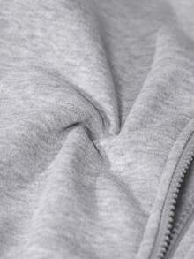 SHEIN Áo khoác cho bé gái tuổi teen, Áo khoác nỉ nơ thời trang màu trơn, Vải nỉ lót nhiệt dày thoải mái, Trang trí tay áo nơ, Phong cách trẻ trung và năng động, Thích hợp cho mùa tựu trường hoặc mặc ngoài trời hàng ngày - Xám - Xem 7