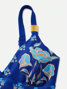 Swim Oasis Conjunto de traje de baño de una pieza con estampado de loro de lujo para resort del sur de Francia, con falda pareo - Multicolor - Ver 5