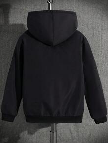 SHEIN Áo nỉ lót nhiệt có mũ trùm đầu, đơn giản, thoải mái, rộng rãi, tối giản dành cho bé trai tuổi teen - màu đen - Xem 4
