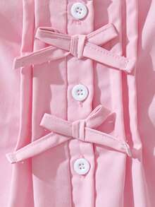 Souflis French Retro New Light Pink Sleeveless Round Neck Front Placket Pleated Blouse Paired With Light Pink Wide Leg Pants, Casual Versatile Outfit For School, Outing, Multiple Occasions, Baby & Baby GirlSet - Pink - View 6