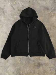 Manfinity Dauomo Men's Letter Print Long Sleeve Zip Front Casual Hoodie