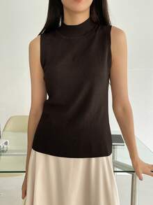 DAZY Women's Knitted Mock Neck Breathable Base Layer Top - Brown - View 4